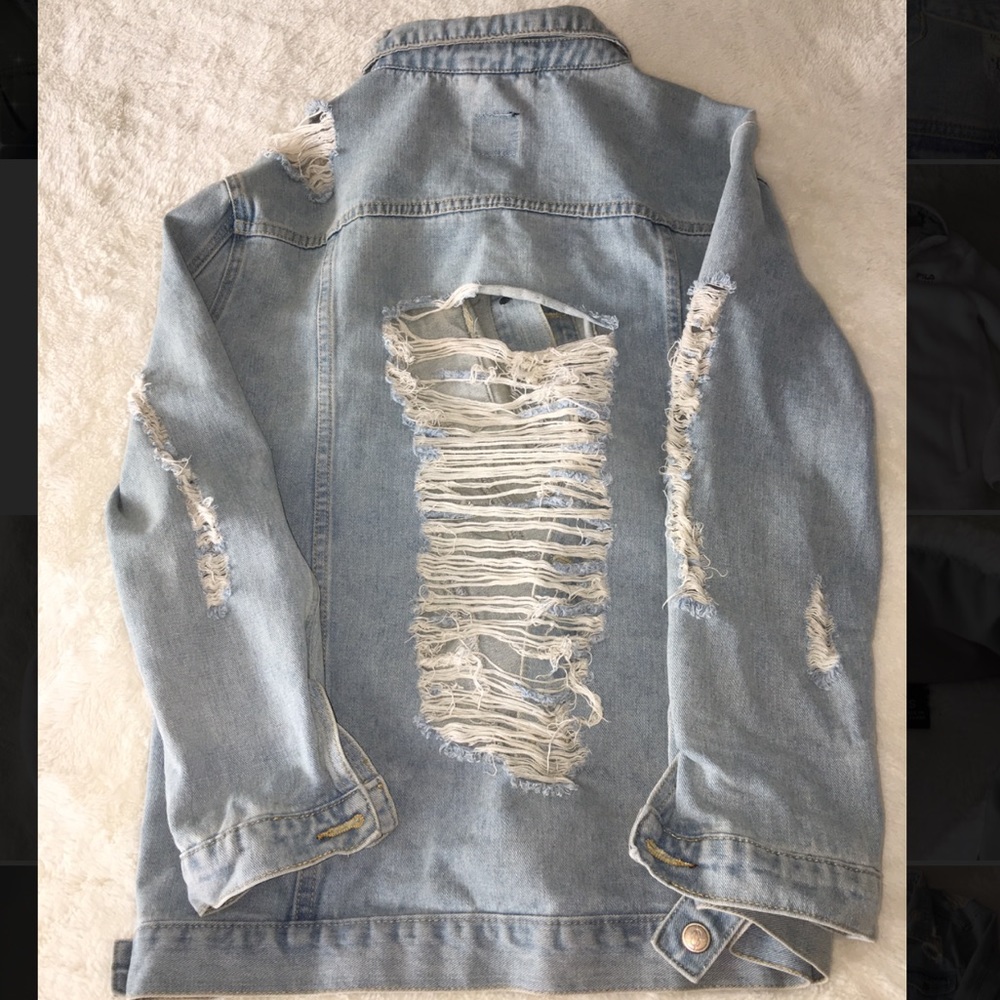 Distressed oversized jean jacket